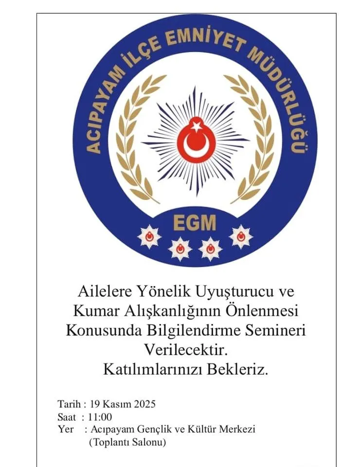 Acıpayam’da Uyuşturucu ve Kumarla Mücadele Semineri Düzenlenecek